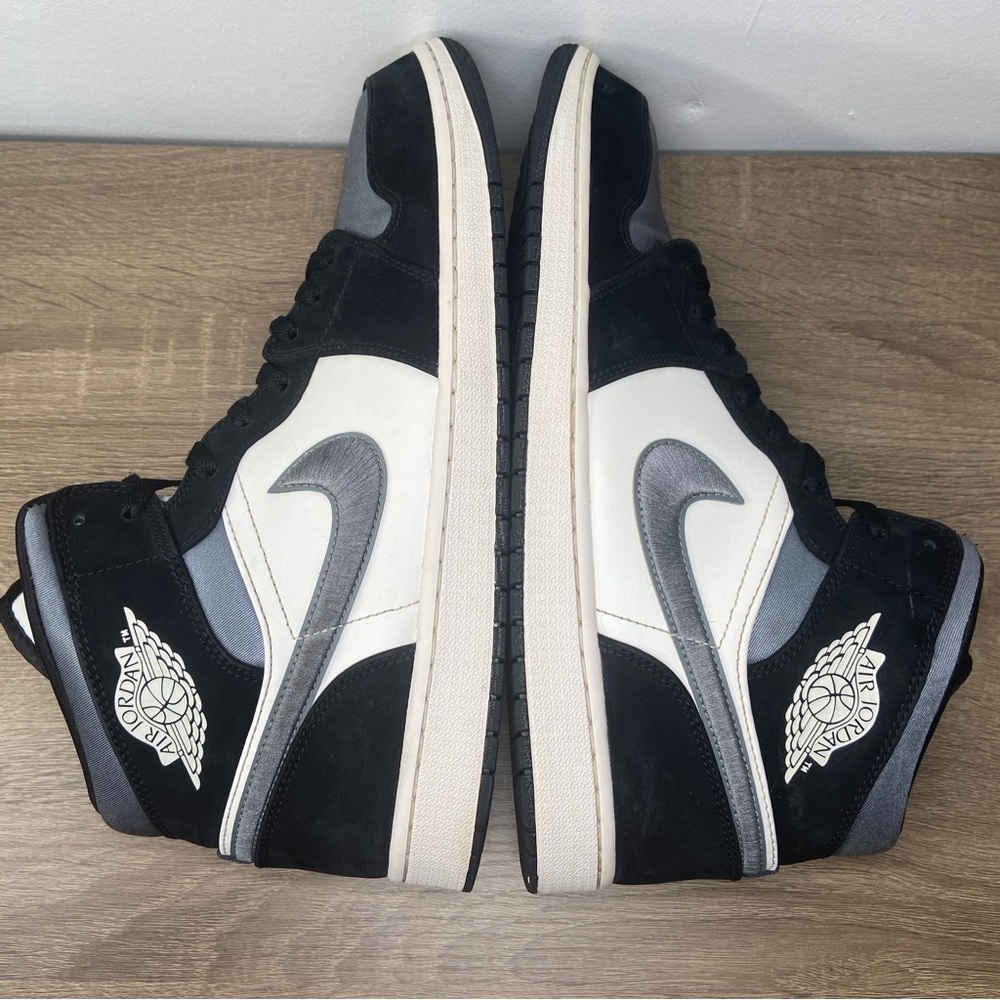 Nike Air Jordan 1 Mid Satin Grey Sneakers Mens 14 Black White Shoes 852542-011 - Picture 10 of 16